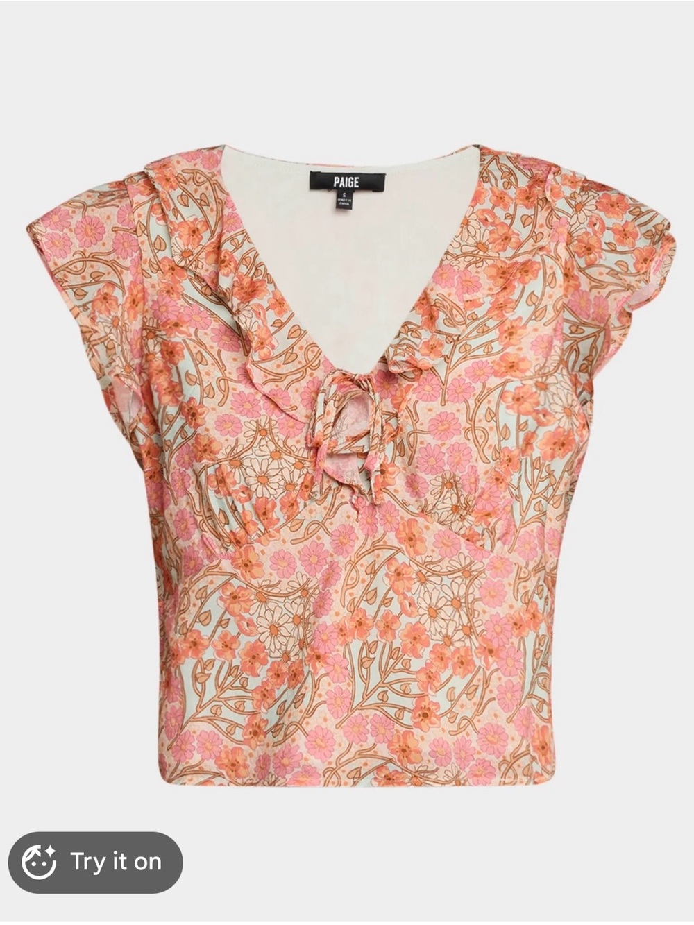 PAIGE Pink & Peach Floral Ruffled V-Neck Tie Blouse